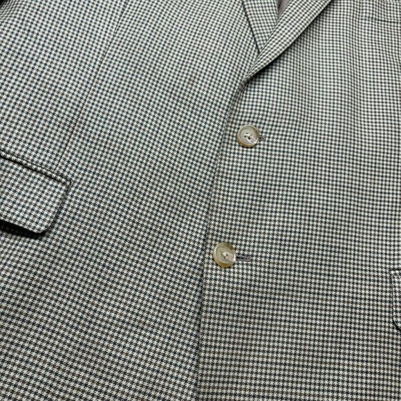 Lauren Ralph Lauren Houndstooth Blazer 46R Brown Tan Silk Wool Blend Coat Jacket - Picture 3 of 14